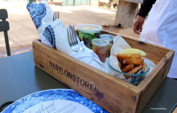 Lunch being served in wooden trays at the Greenhouse Restaurant - Babylonstoren.